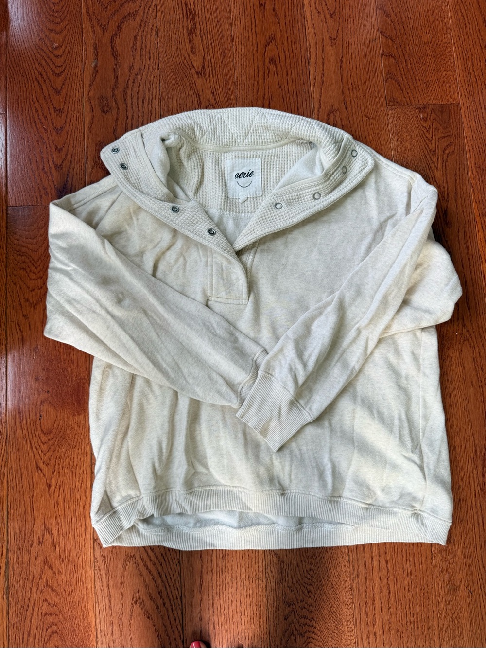 aerie Cream Snap-Button Shawl Collar Sweater